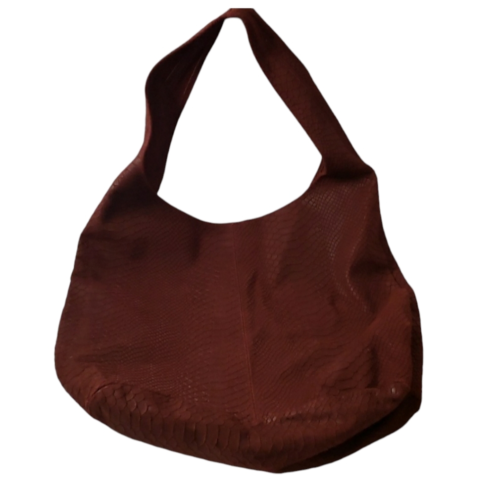 Maroon split Leather Vimola Paris large sholder bag alligator print